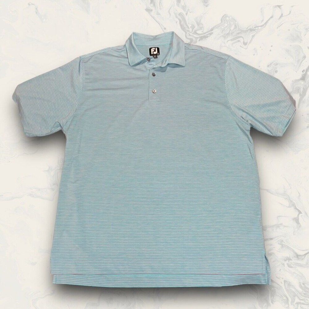 FJ Footjoy Shirt Blue Pink Strip Athletic Fit Golf Polo Short Sleeve Mens XL